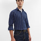 Navy Blue Striped Smart Fit Semi Casual Shirt | Greenfibre