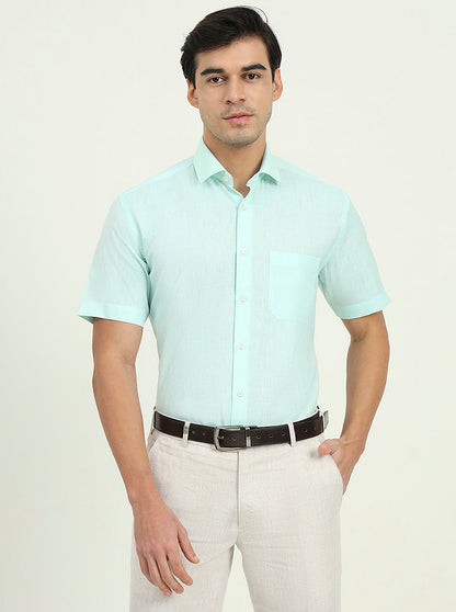 Light Green Solid Regular Fit Formal Shirt | Greenfibre