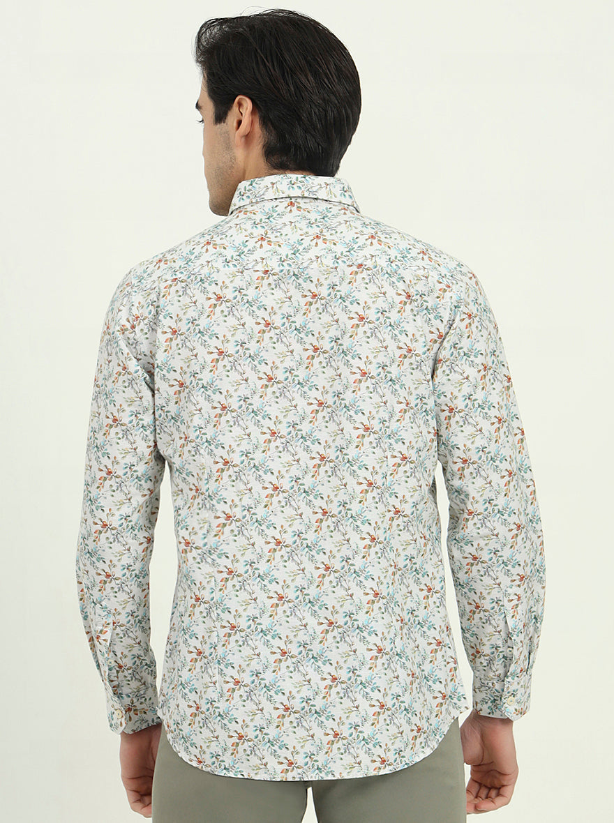 White Printed Slim Fit Casual Shirt | JadeBlue