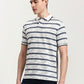 Grey Striped Slim Fit Polo T-Shirt | Greenfibre