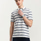 Grey Striped Slim Fit Polo T-Shirt | Greenfibre