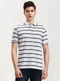 Grey Striped Slim Fit Polo T-Shirt | Greenfibre