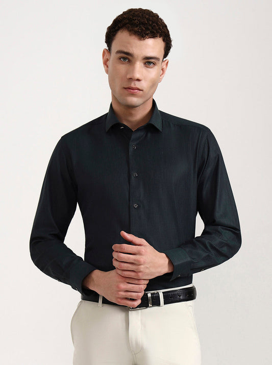 Green Solid Slim Fit Party Wear Shirt | Greenfibre