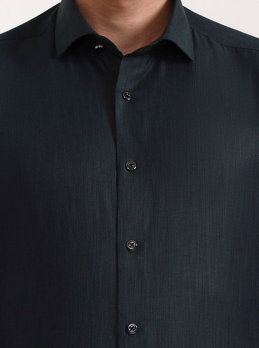 Green Solid Slim Fit Party Wear Shirt | Greenfibre