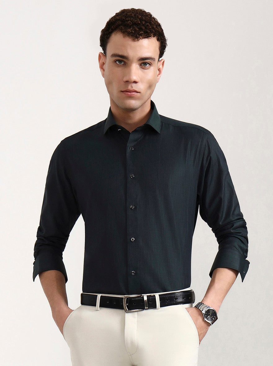 Green Solid Slim Fit Party Wear Shirt | Greenfibre