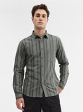 Olive Striped Slim Fit Casual Shirt | Greenfibre
