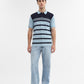 Navy Blue Striped Slim Fit Polo T-Shirt | Greenfibre