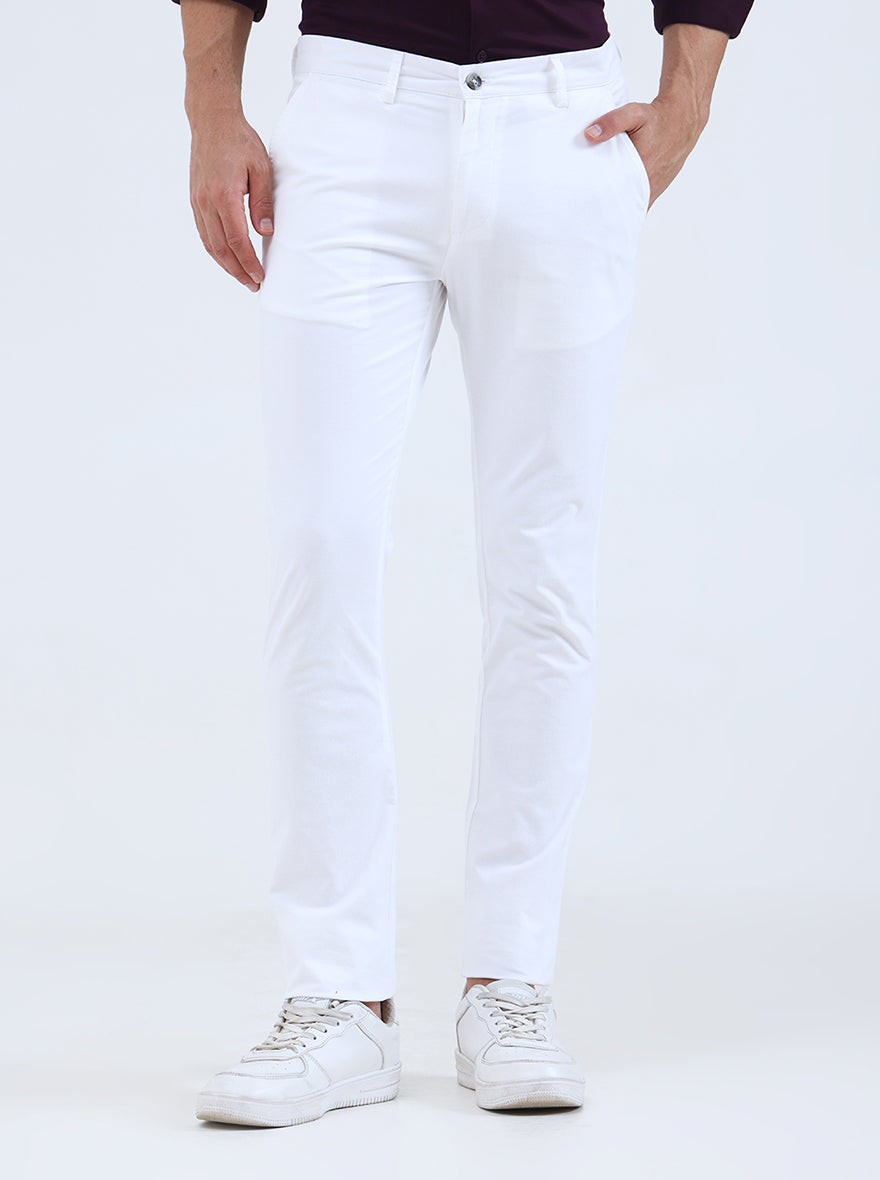 White Solid Super Slim Fit Casual Trouser | Greenfibre