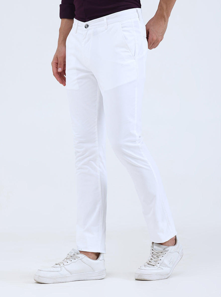 White Solid Super Slim Fit Casual Trouser | Greenfibre