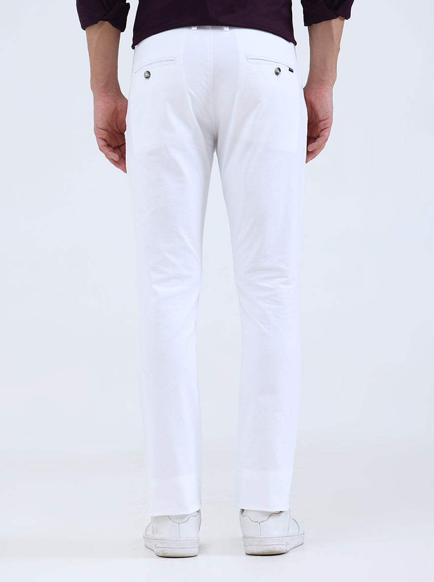 White Solid Super Slim Fit Casual Trouser | Greenfibre