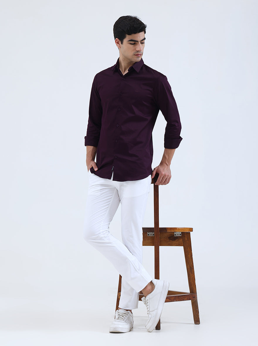 White Solid Super Slim Fit Casual Trouser | Greenfibre