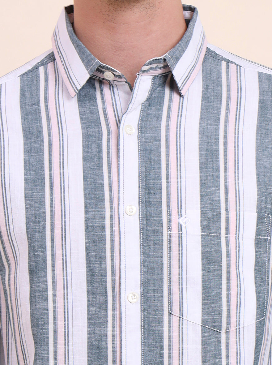 Dark Green Striped Slim Fit Casual Shirt | Greenfibre