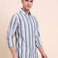 Dark Green Striped Slim Fit Casual Shirt | Greenfibre