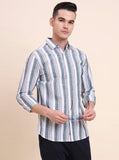 Dark Green Striped Slim Fit Casual Shirt | Greenfibre