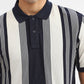 Off White & Navy Blue Striped Slim Fit Polo T-Shirt | Greenfibre