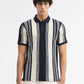 Off White & Navy Blue Striped Slim Fit Polo T-Shirt | Greenfibre