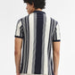 Off White & Navy Blue Striped Slim Fit Polo T-Shirt | Greenfibre