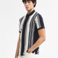 Off White & Navy Blue Striped Slim Fit Polo T-Shirt | Greenfibre