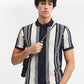 Off White & Navy Blue Striped Slim Fit Polo T-Shirt | Greenfibre