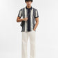 Off White & Navy Blue Striped Slim Fit Polo T-Shirt | Greenfibre