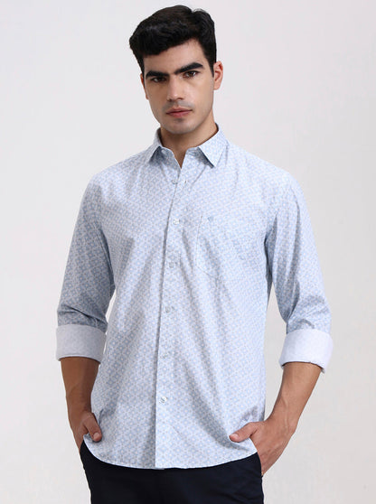 Blue Printed Smart Fit Semi Casual Shirt | Greenfibre