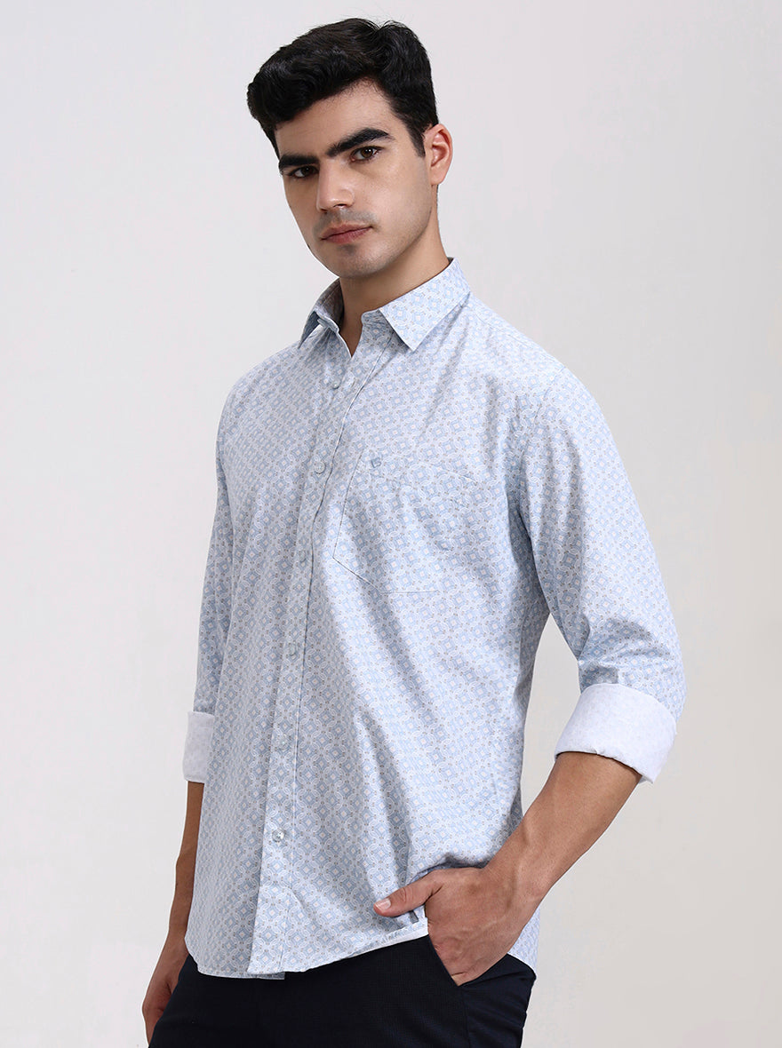 Blue Printed Smart Fit Semi Casual Shirt | Greenfibre
