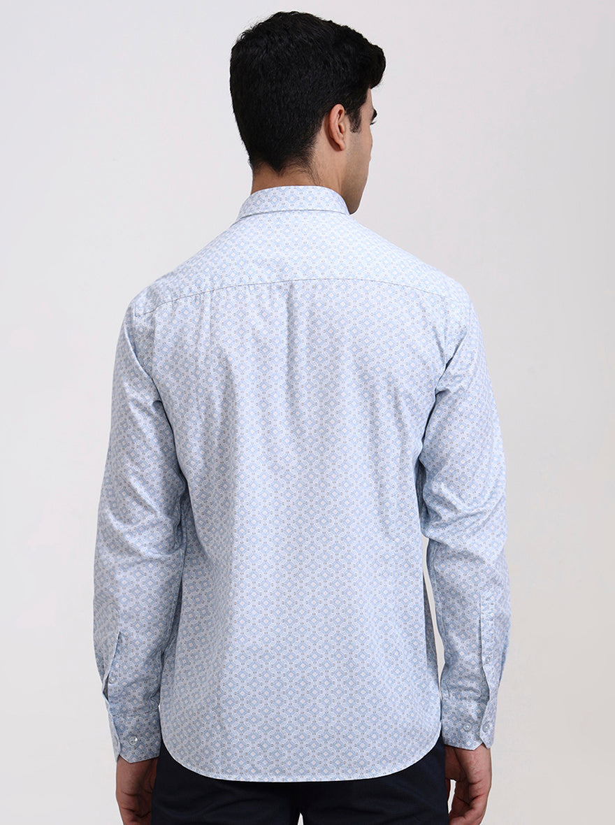 Blue Printed Smart Fit Semi Casual Shirt | Greenfibre