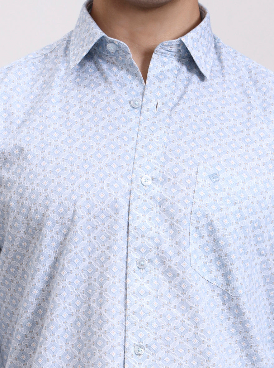 Blue Printed Smart Fit Semi Casual Shirt | Greenfibre