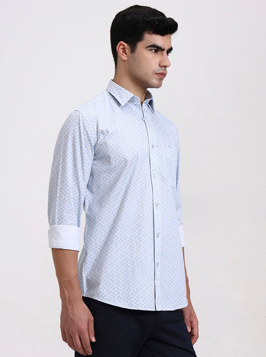 Blue Printed Smart Fit Semi Casual Shirt | Greenfibre
