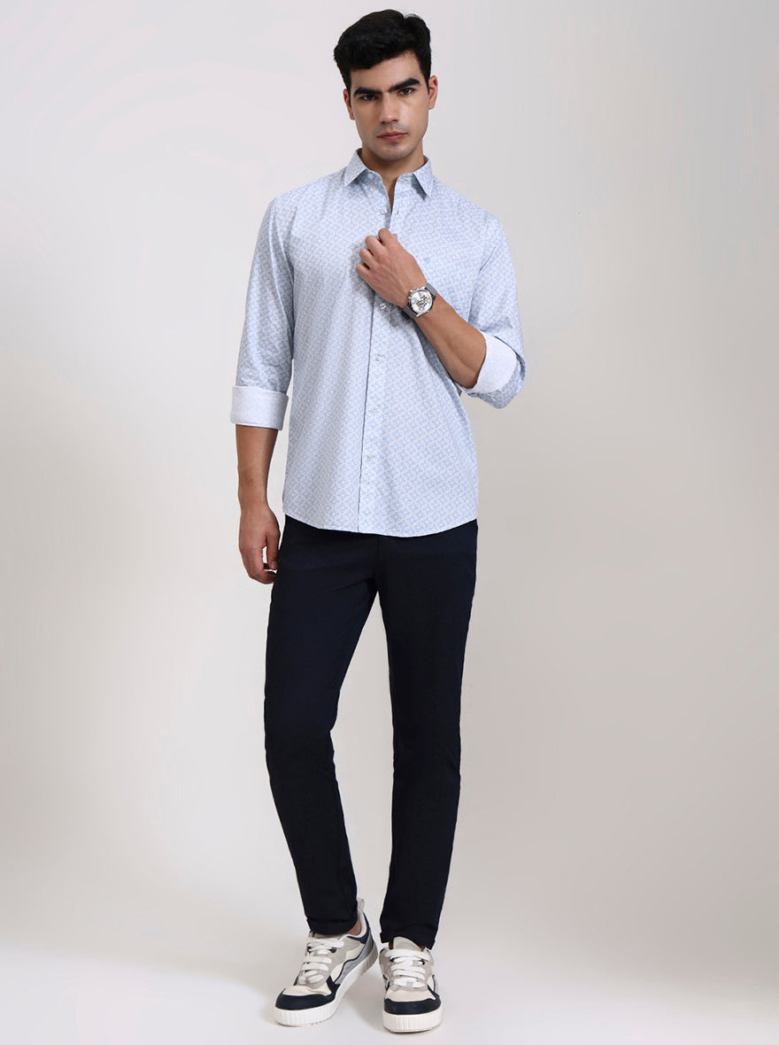 Blue Printed Smart Fit Semi Casual Shirt | Greenfibre