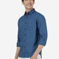 Deep Water Blue Printed Slim Fit Casual Shirt | Greenfibre