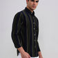 Olive Green Striped Slim Fit Casual Shirt | Greenfibre
