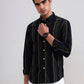 Olive Green Striped Slim Fit Casual Shirt | Greenfibre