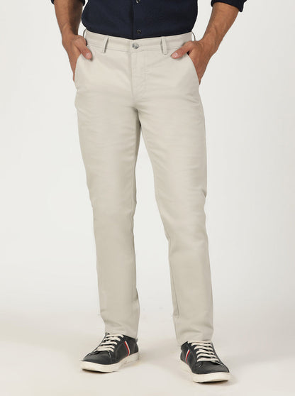 Light Grey Solid Slim Fit Casual Trouser | Greenfibre