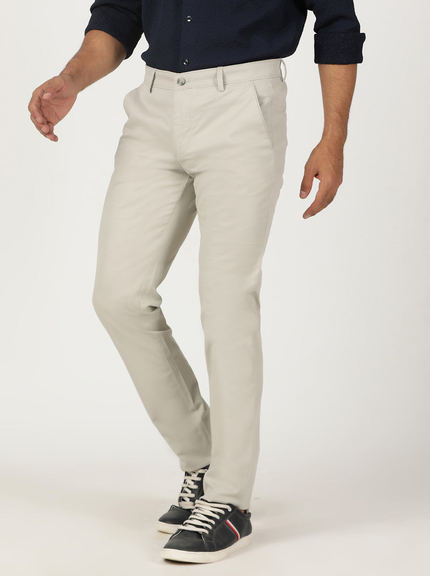 Light Grey Solid Slim Fit Casual Trouser | Greenfibre