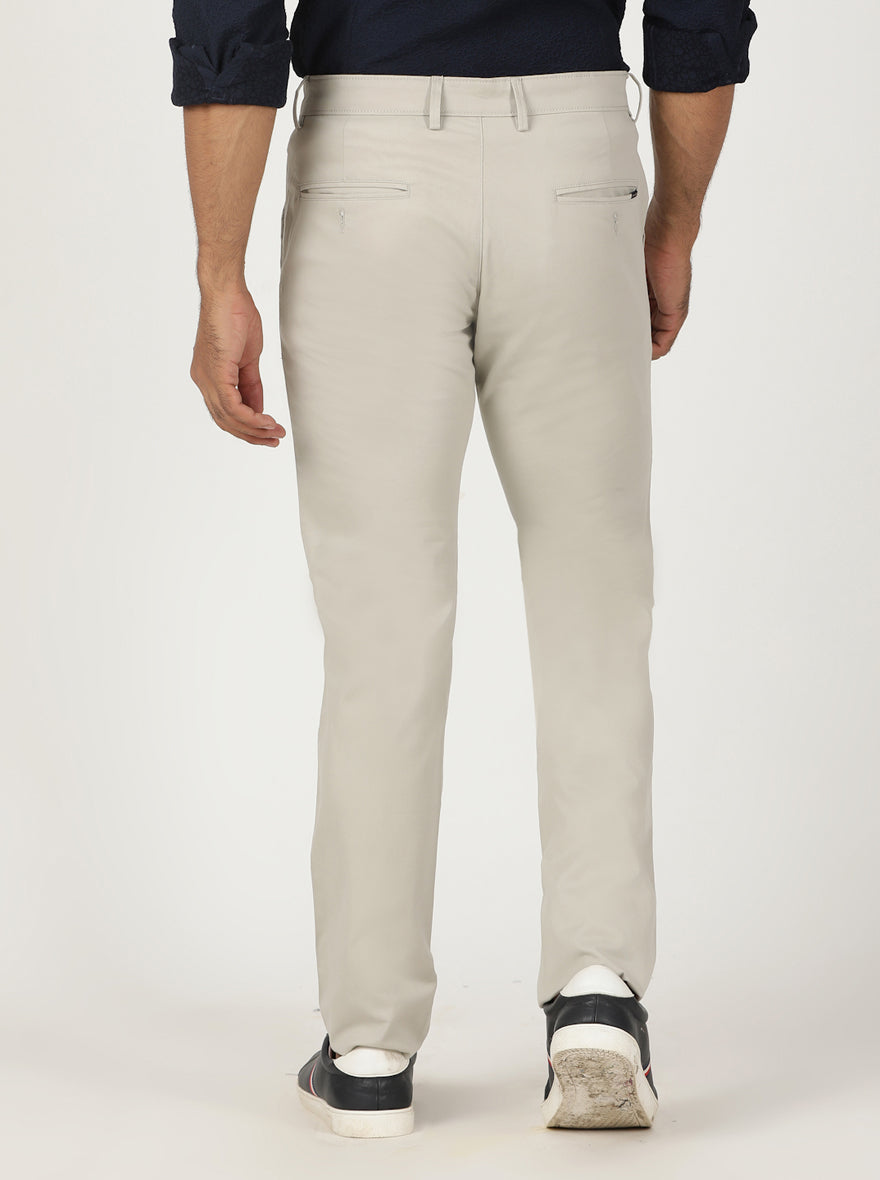 Light Grey Solid Slim Fit Casual Trouser | Greenfibre