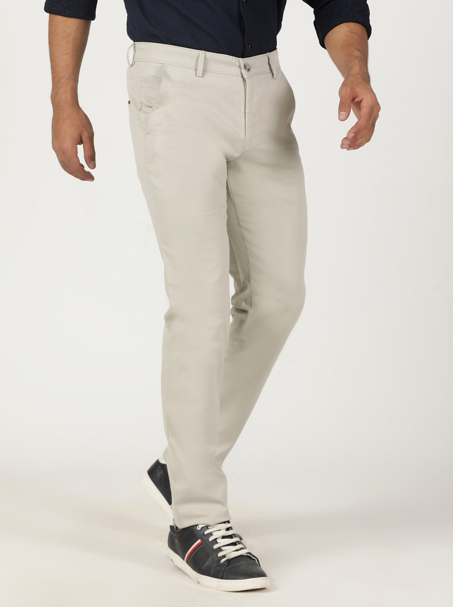 Light Grey Solid Slim Fit Casual Trouser | Greenfibre