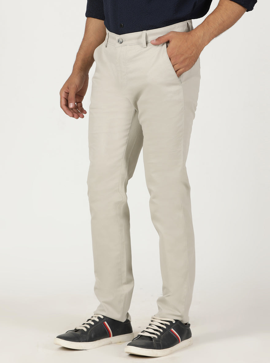 Light Grey Solid Slim Fit Casual Trouser | Greenfibre