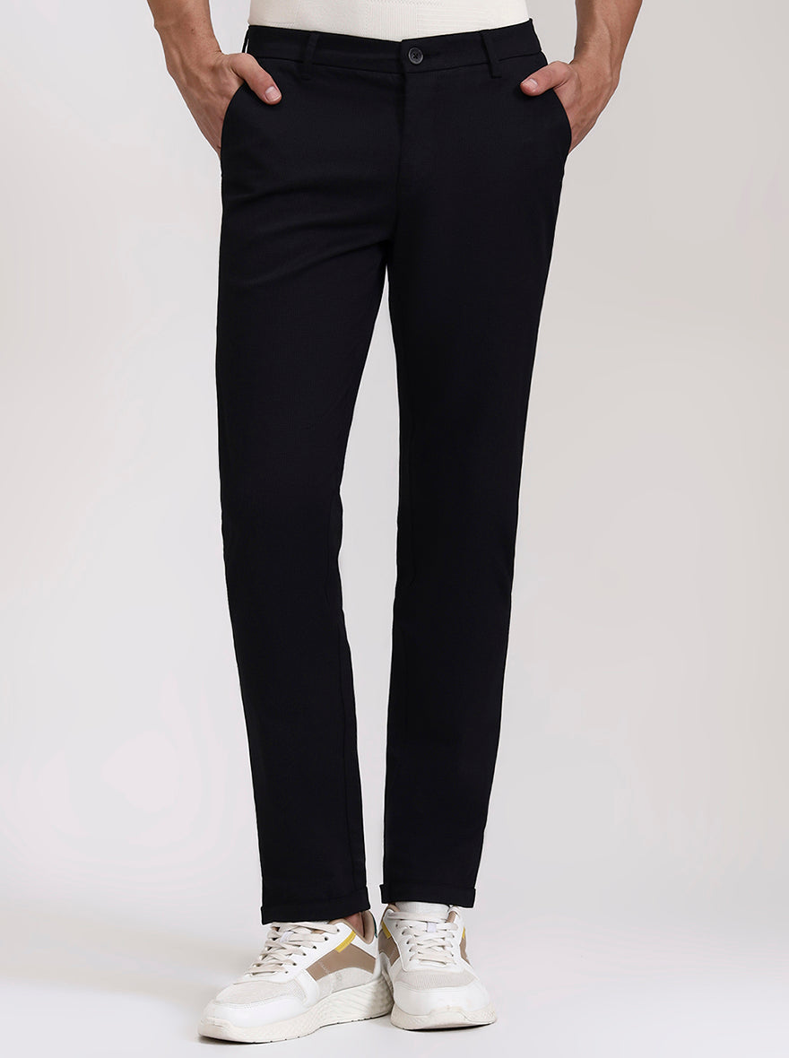 Black Solid Neo Fit Casual Trouser | Greenfibre
