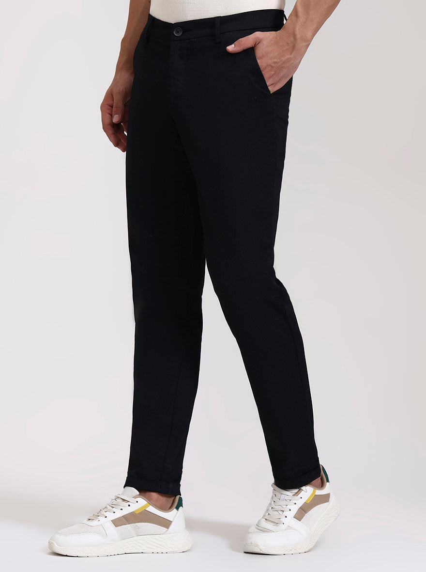 Black Solid Neo Fit Casual Trouser | Greenfibre