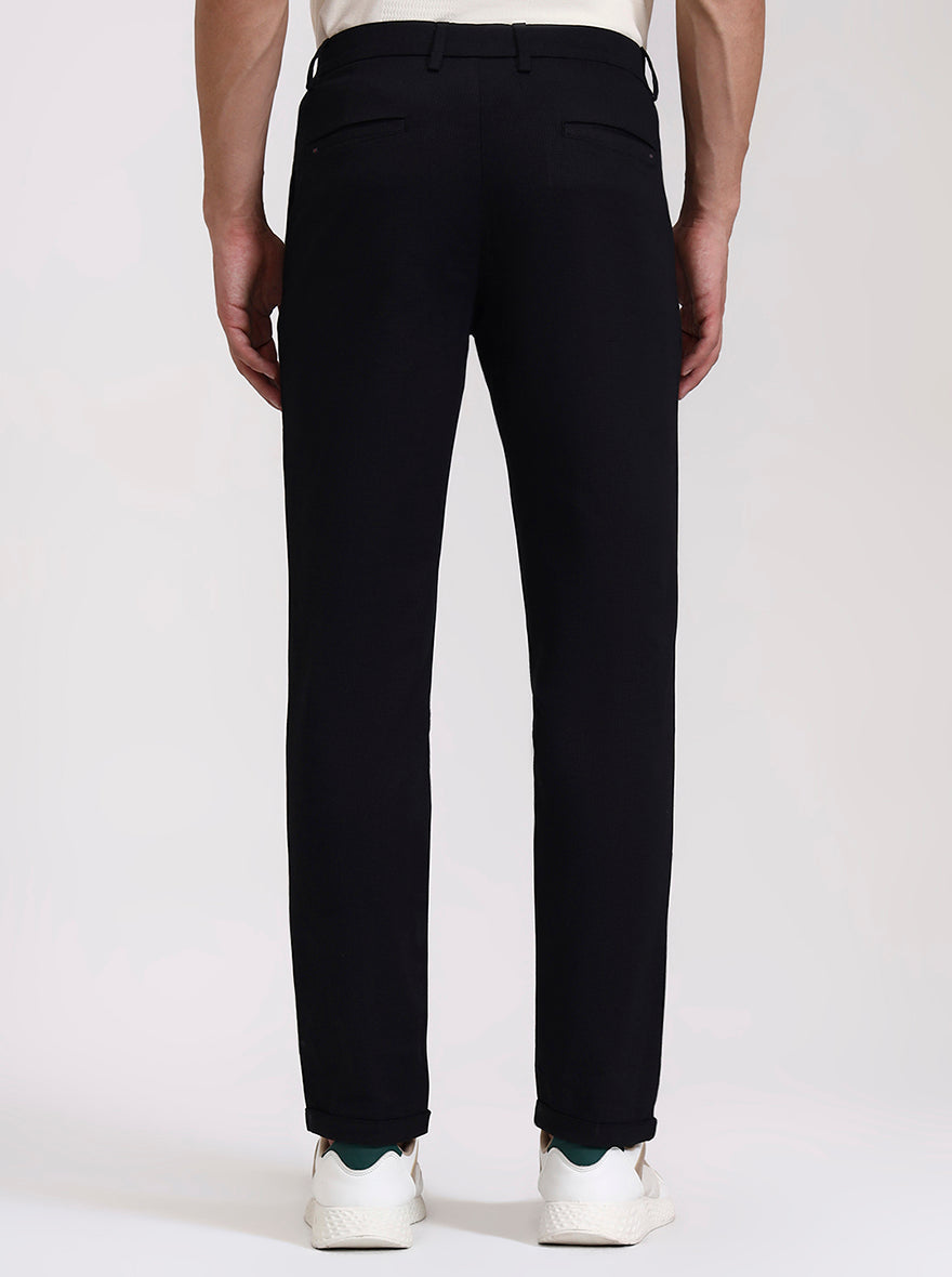 Black Solid Neo Fit Casual Trouser | Greenfibre