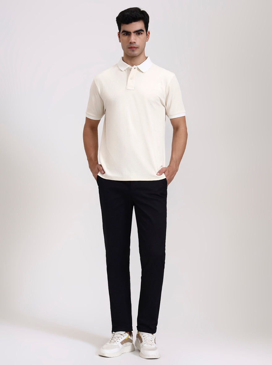 Black Solid Neo Fit Casual Trouser | Greenfibre