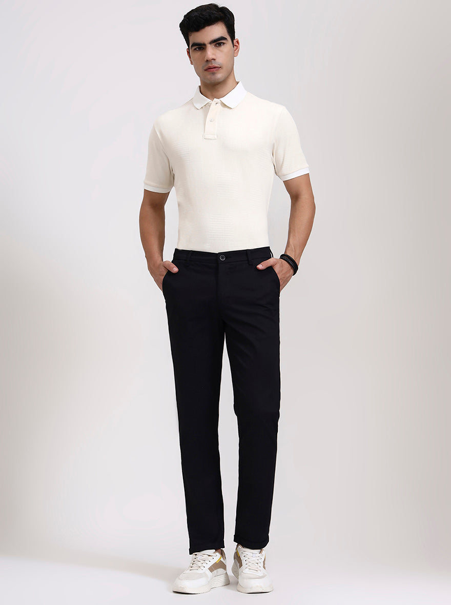 Black Solid Neo Fit Casual Trouser | Greenfibre