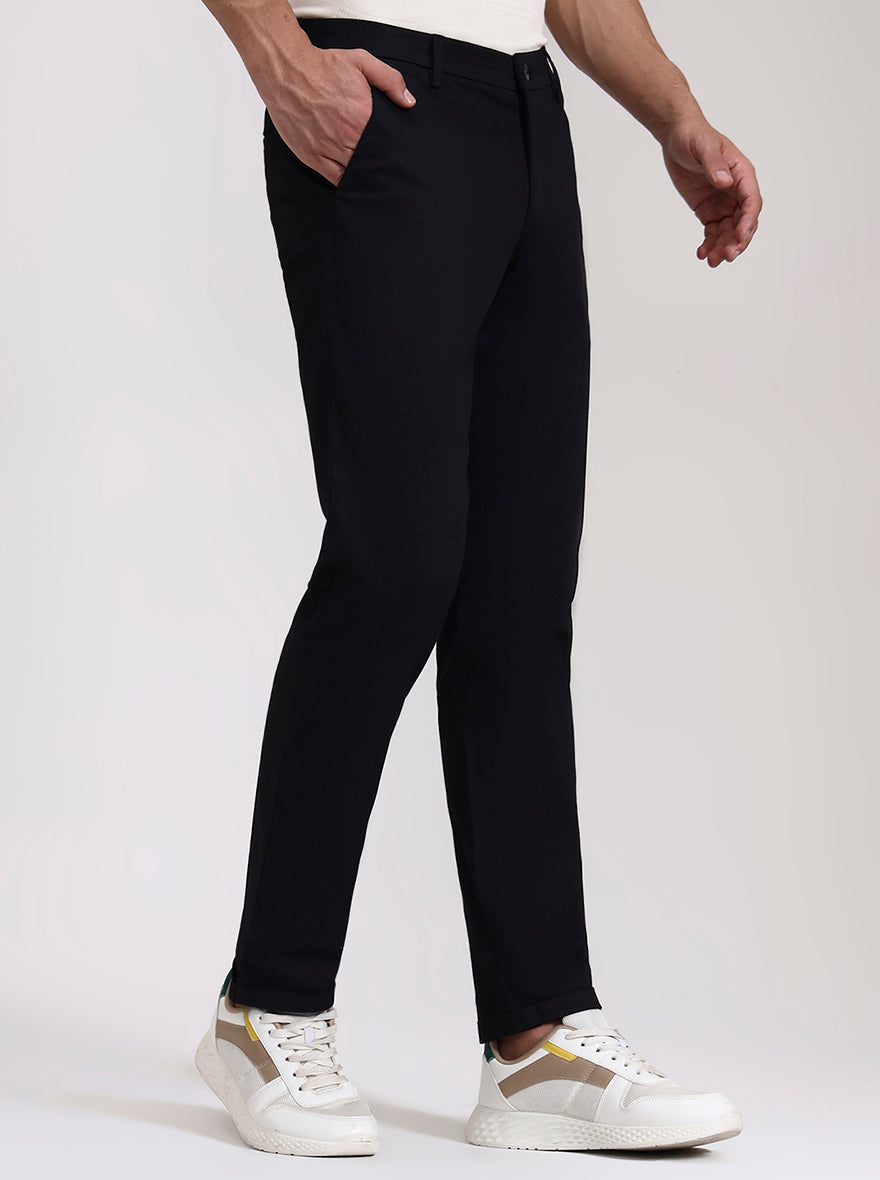 Black Solid Neo Fit Casual Trouser | Greenfibre