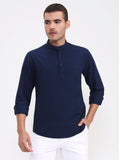 Navy Blue Solid Slim Fit Casual Shirt | Greenfibre