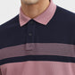 Mauve & navy Striped Slim Fit Polo T-Shirt | Greenfibre