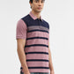 Mauve & navy Striped Slim Fit Polo T-Shirt | Greenfibre
