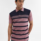 Mauve & navy Striped Slim Fit Polo T-Shirt | Greenfibre
