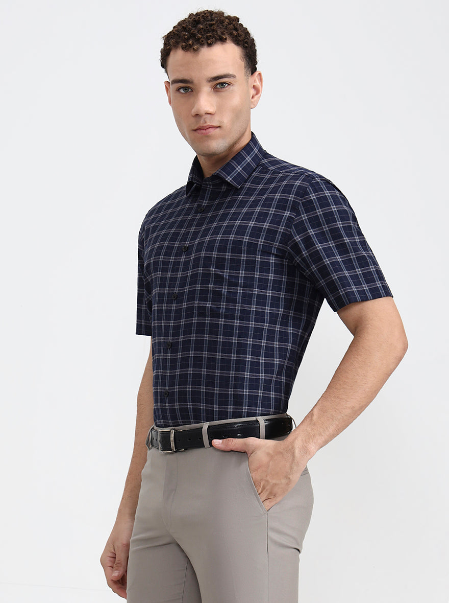 Blue Checked Regular Fit Formal Shirt | Greenfibre