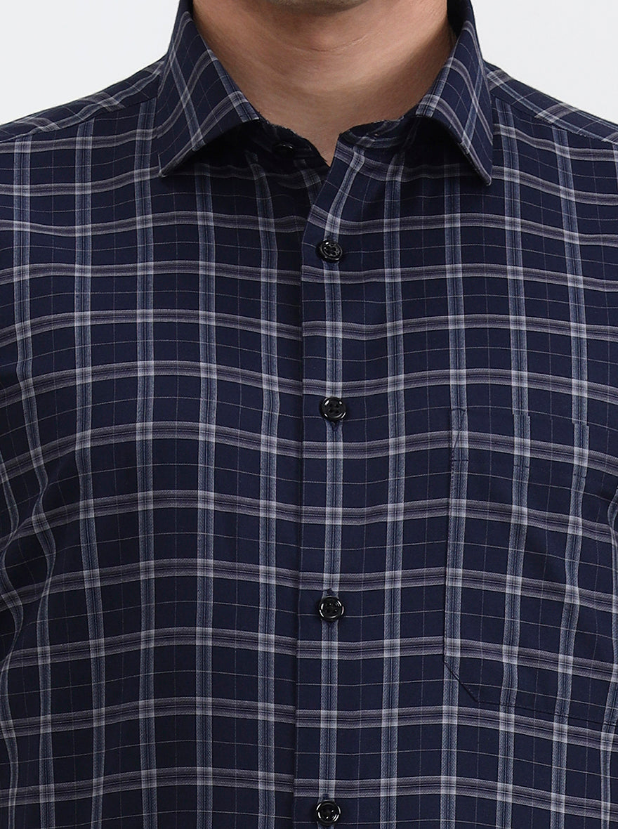 Blue Checked Regular Fit Formal Shirt | Greenfibre